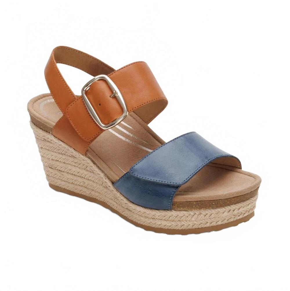 NEW AETREX women's ashley wedge sandals in blue